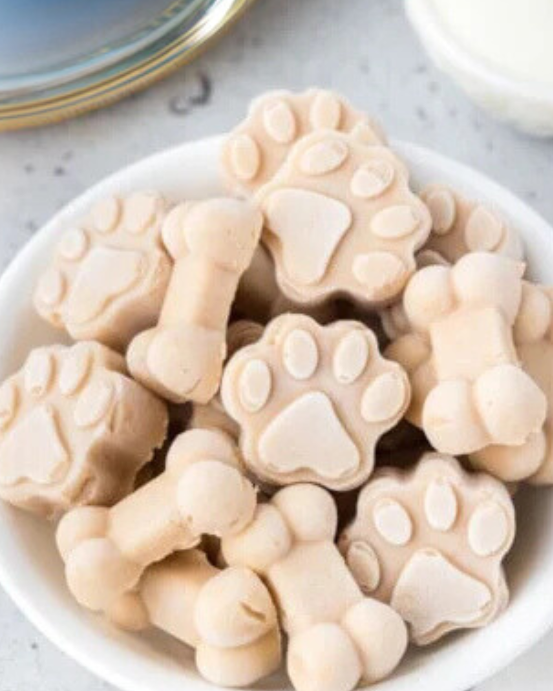Bone and paw shaped dog treats.
