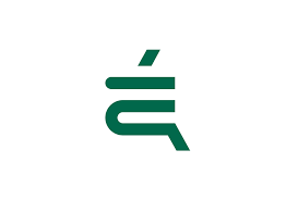 Green logo on a white background