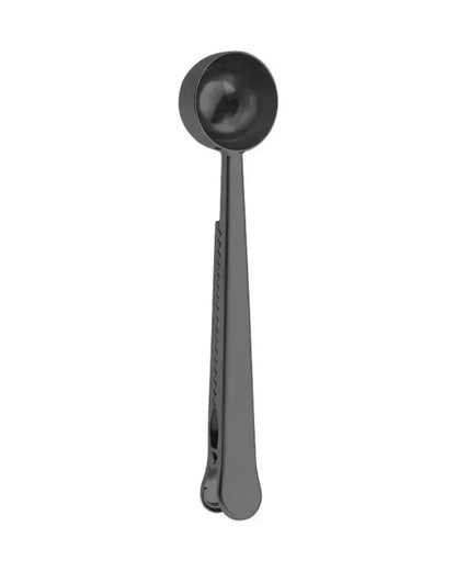 Black measuring scoop with built-in clip for dog supplements from WulfJoy