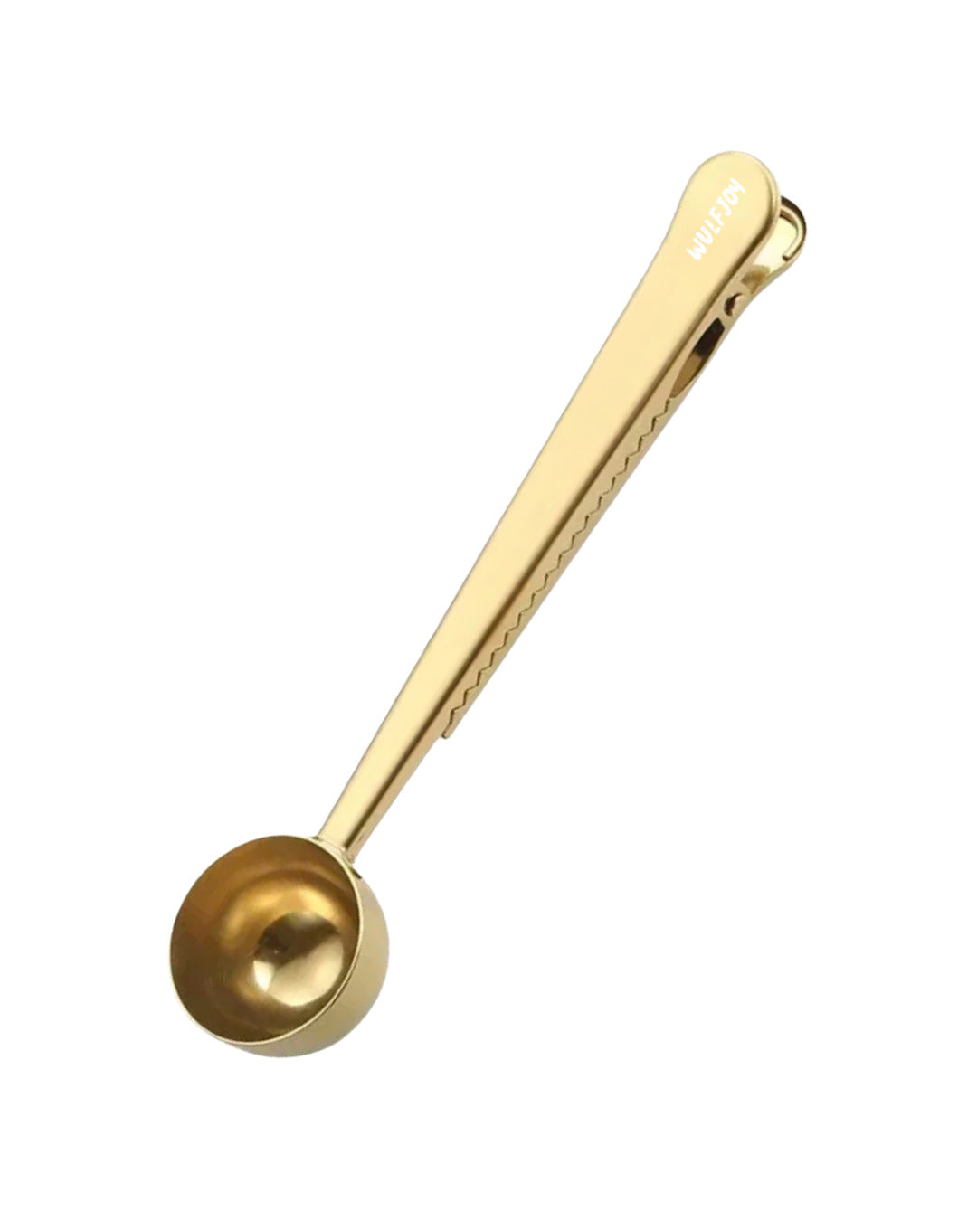 WulfJoy measuring scoop with spring clip for resealing food pouches