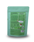 Back of WulfJoy Kelp Seaweed Powder 150g pouch showing ingredients and feeding guidance