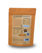 Back of WulfJoy Pumpkin Powder 150g pouch showing ingredients and feeding instructions
