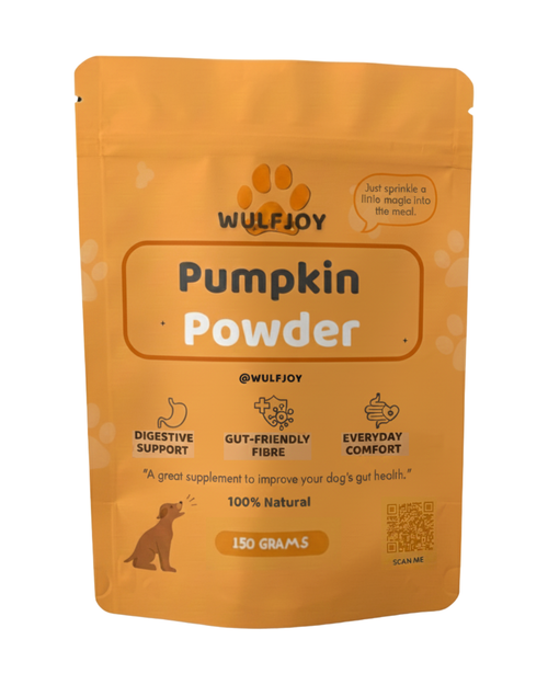 Wulfjoy pumpkin powder for dogs natural dog supplement for digestion and gut health 150g