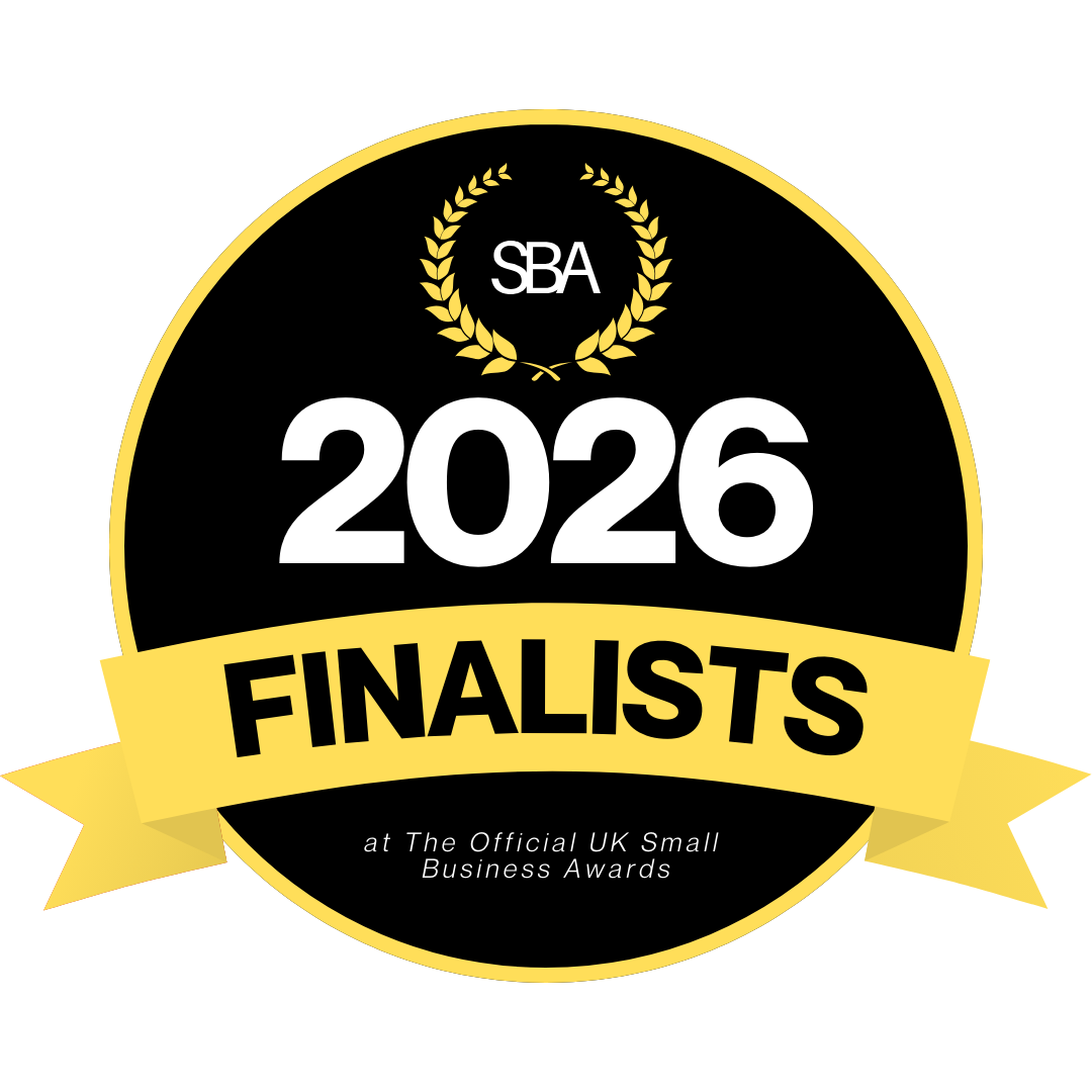 UK Small Business Awards 2026 official finalist badge with black background